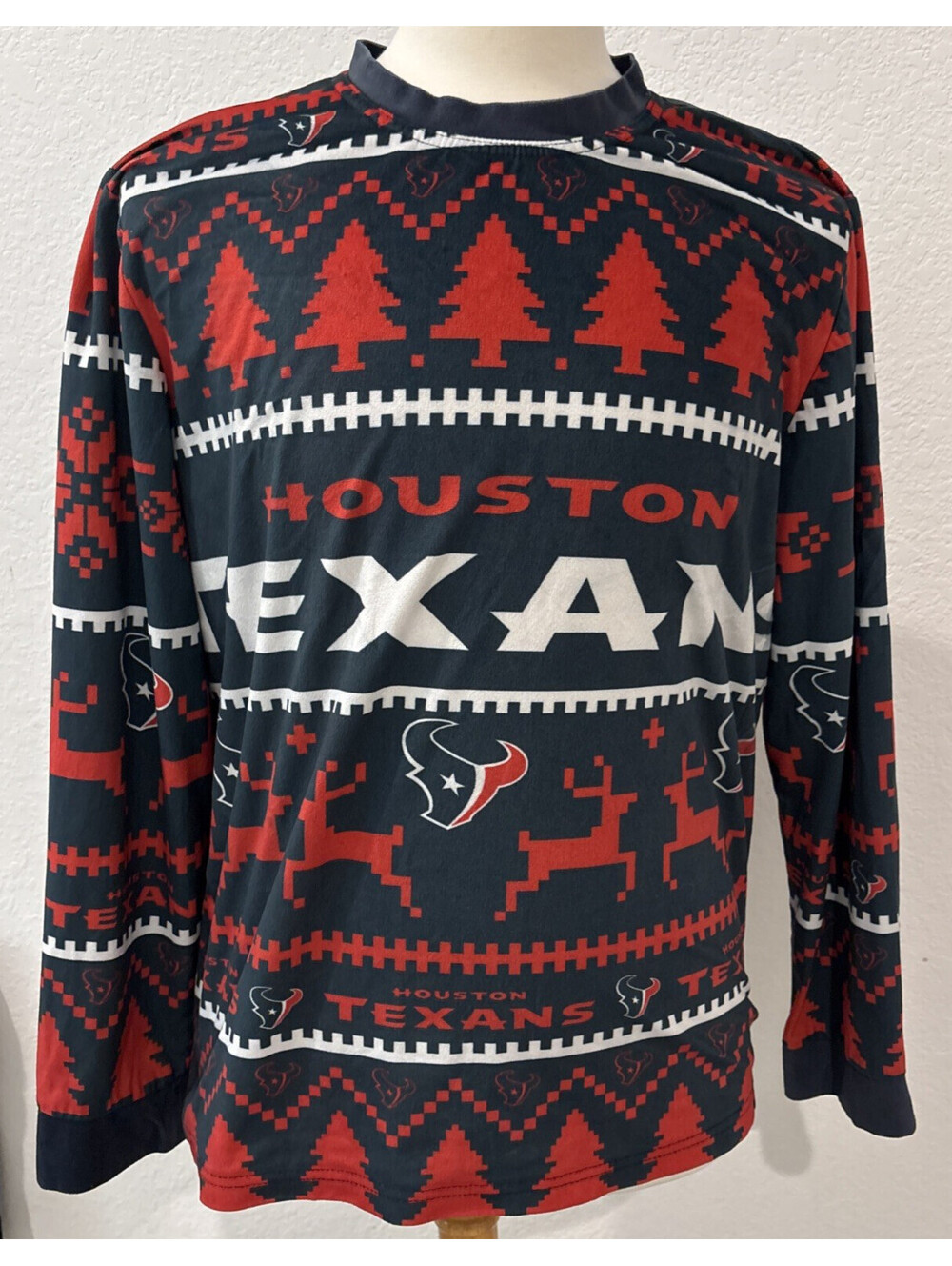 Houston Texans NFL Holiday Ugly Christmas Pajama Top Men's Large